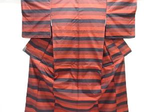 未使用品　横段織り出し米沢紬着物アンサンブル